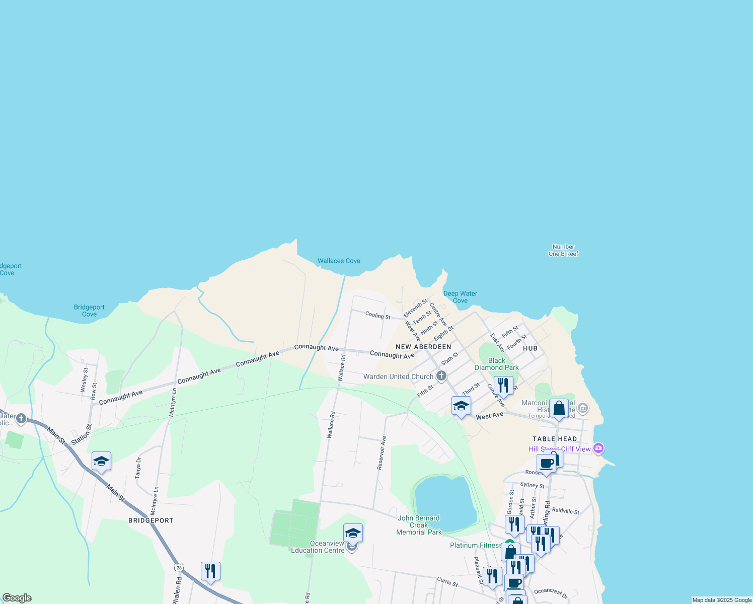 map of restaurants, bars, coffee shops, grocery stores, and more near 15 Khalsa Drive in Glace Bay