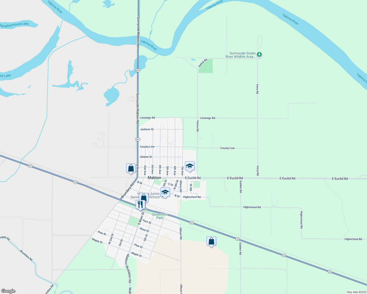 map of restaurants, bars, coffee shops, grocery stores, and more near 700 County Line in Mabton