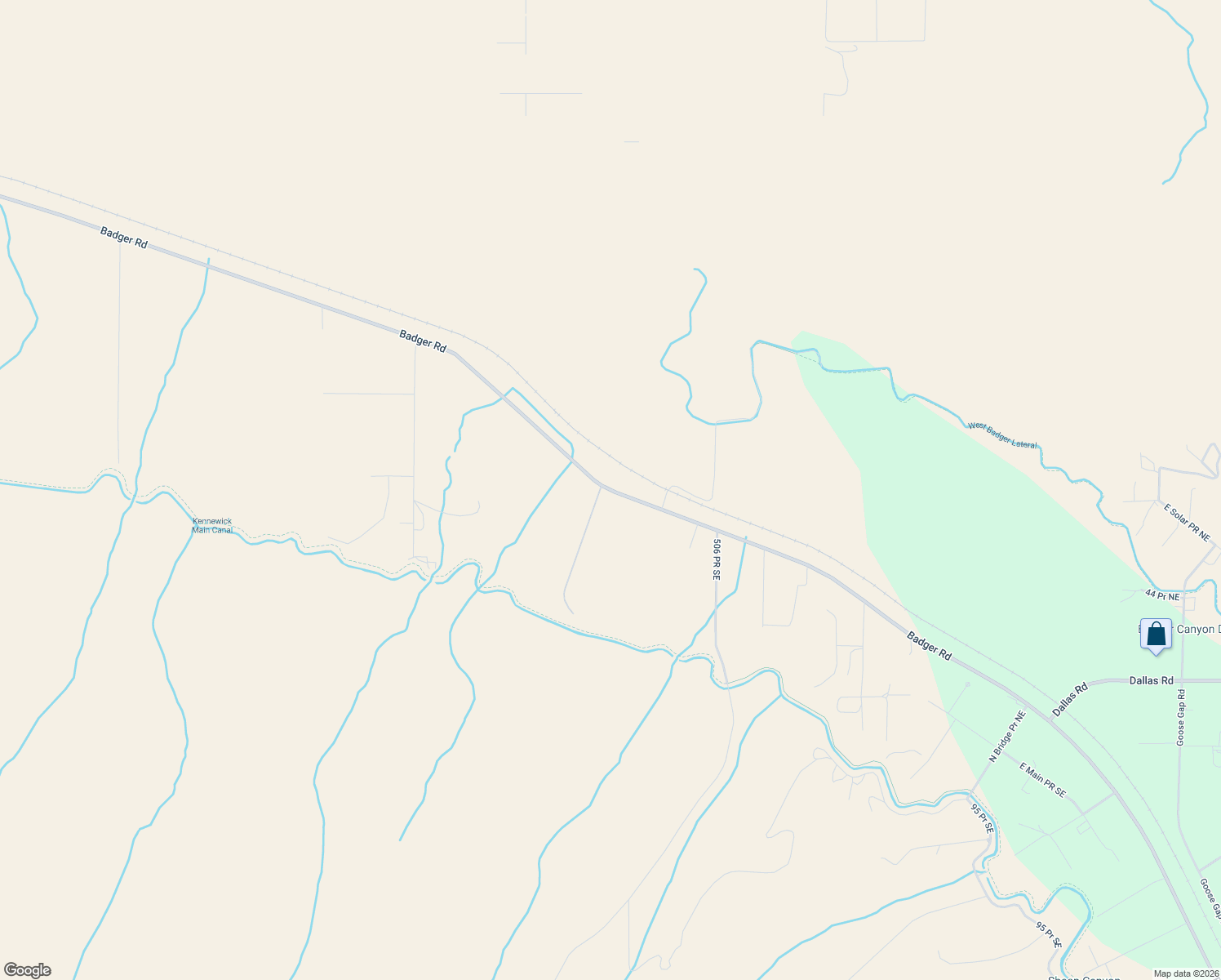 map of restaurants, bars, coffee shops, grocery stores, and more near Badger Road in Benton City