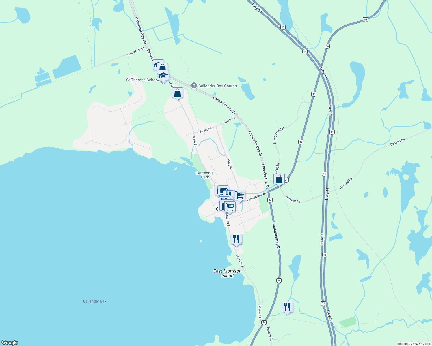 map of restaurants, bars, coffee shops, grocery stores, and more near 184 Pleasantview Place in Parry Sound District