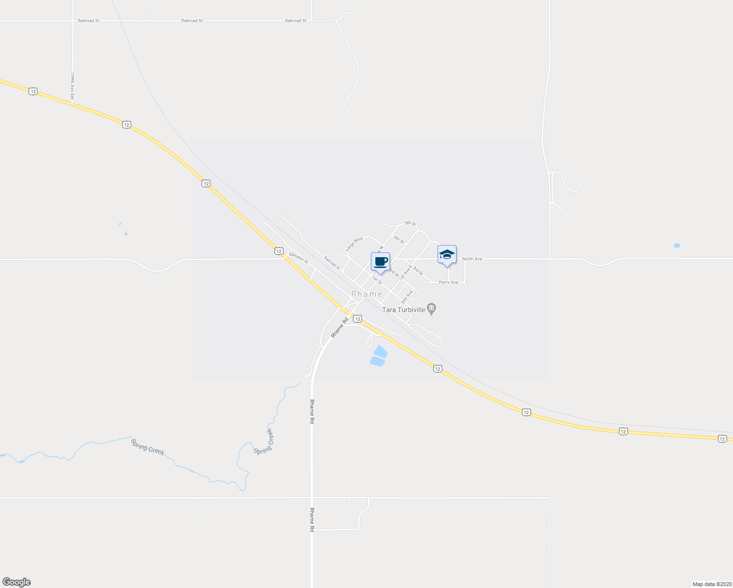 map of restaurants, bars, coffee shops, grocery stores, and more near in Rhame