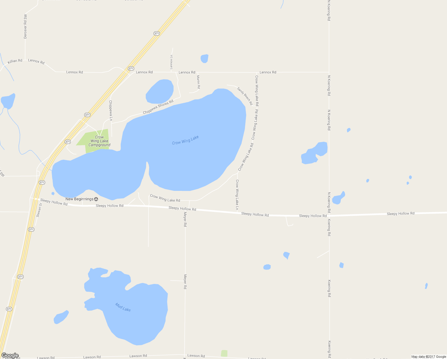 map of restaurants, bars, coffee shops, grocery stores, and more near 5435 Crow Wing Lake Road in Fort Ripley