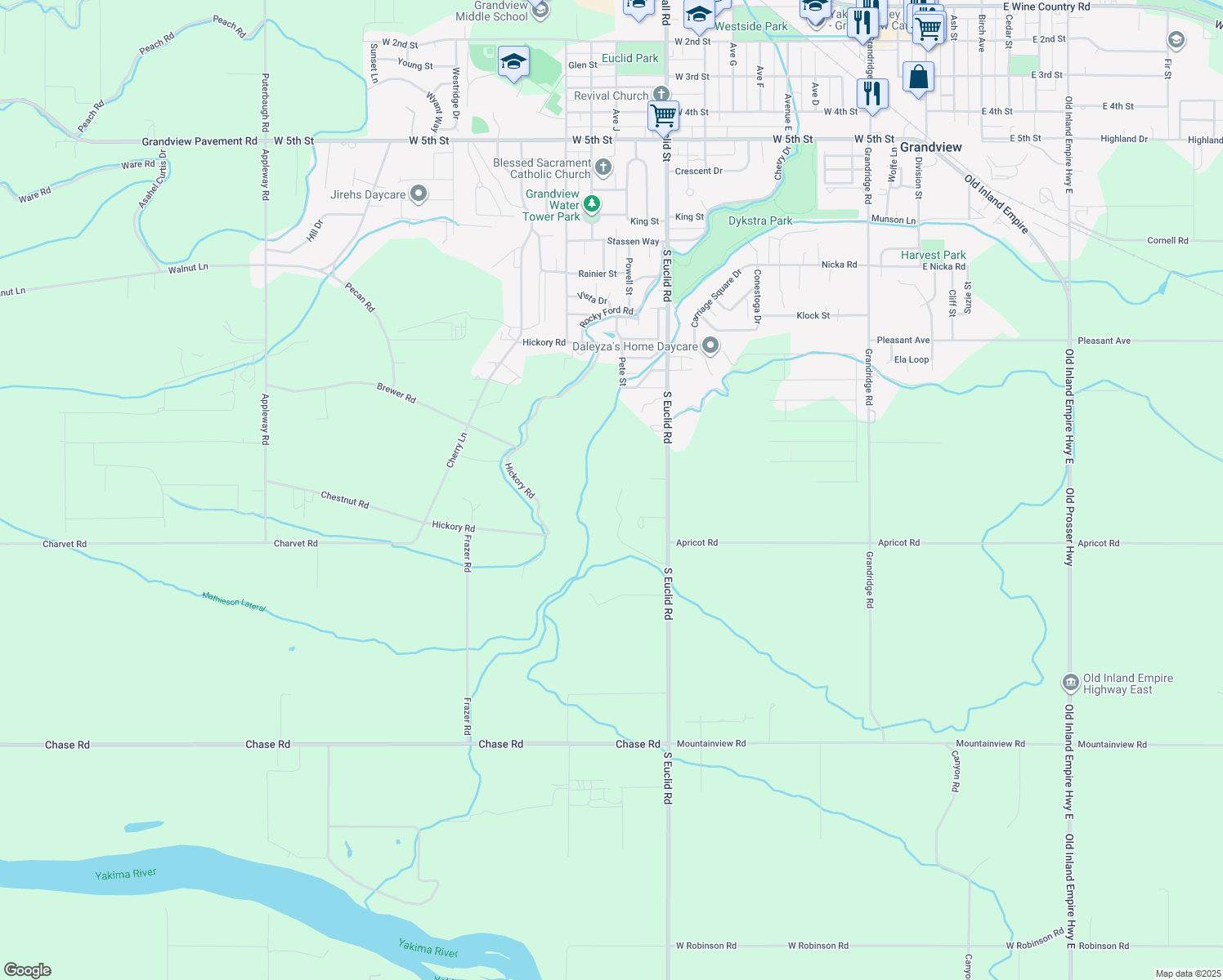 map of restaurants, bars, coffee shops, grocery stores, and more near 261 Sand Hill Road in Grandview