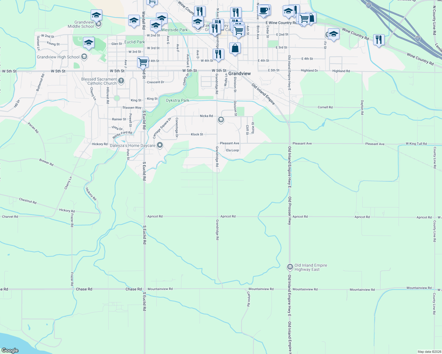 map of restaurants, bars, coffee shops, grocery stores, and more near 1451 Grandridge Road in Grandview