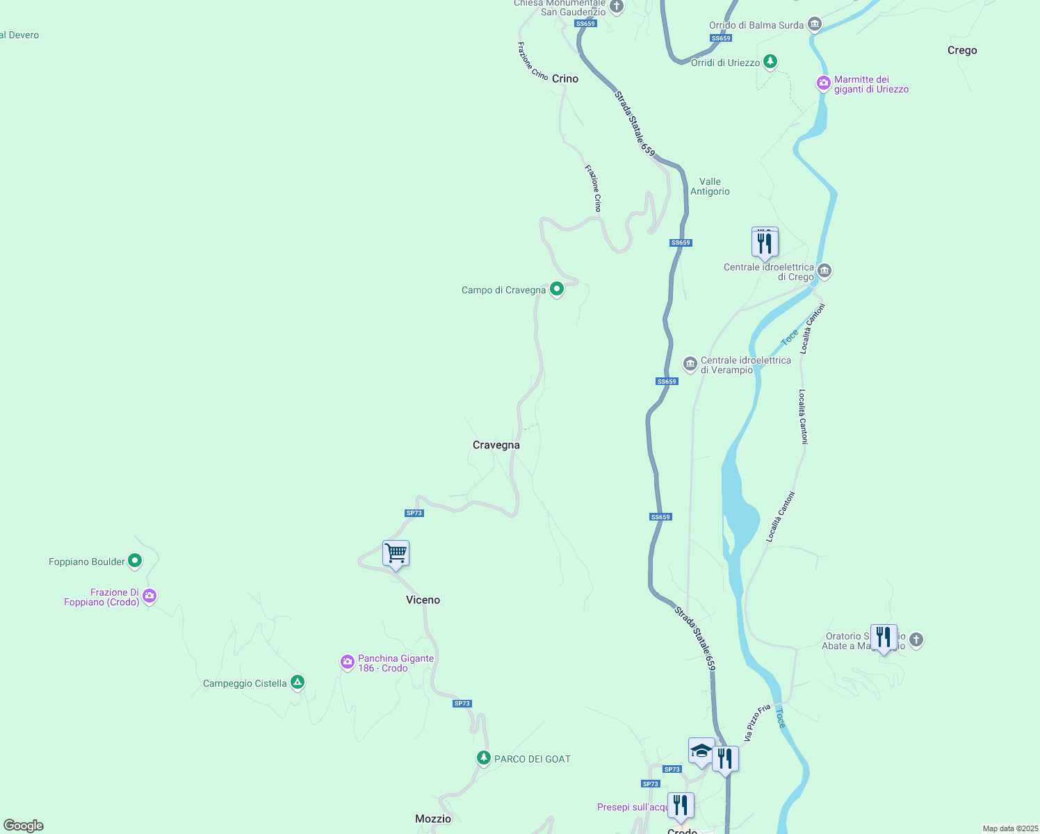 map of restaurants, bars, coffee shops, grocery stores, and more near 185 Frazione Cravegna in Cravegna