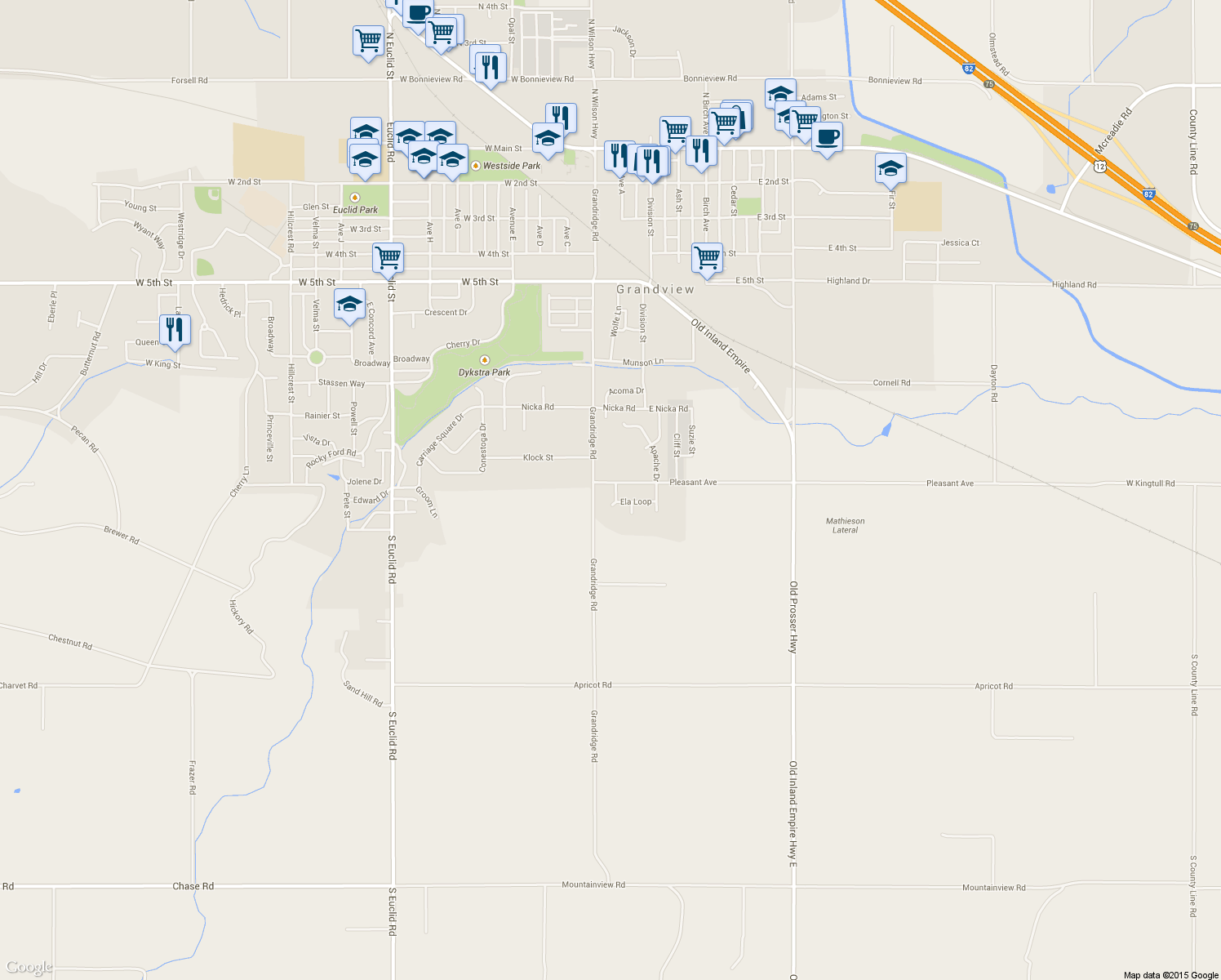 map of restaurants, bars, coffee shops, grocery stores, and more near 1200 Ela Loop in Grandview