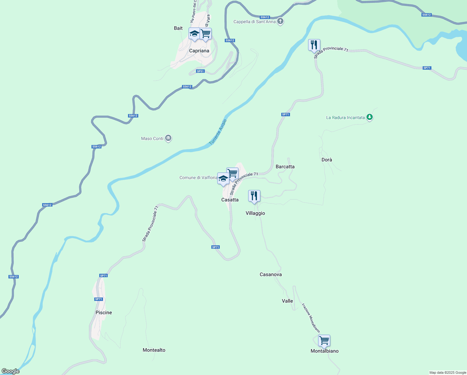 map of restaurants, bars, coffee shops, grocery stores, and more near 59B Località Casatta in Casatta