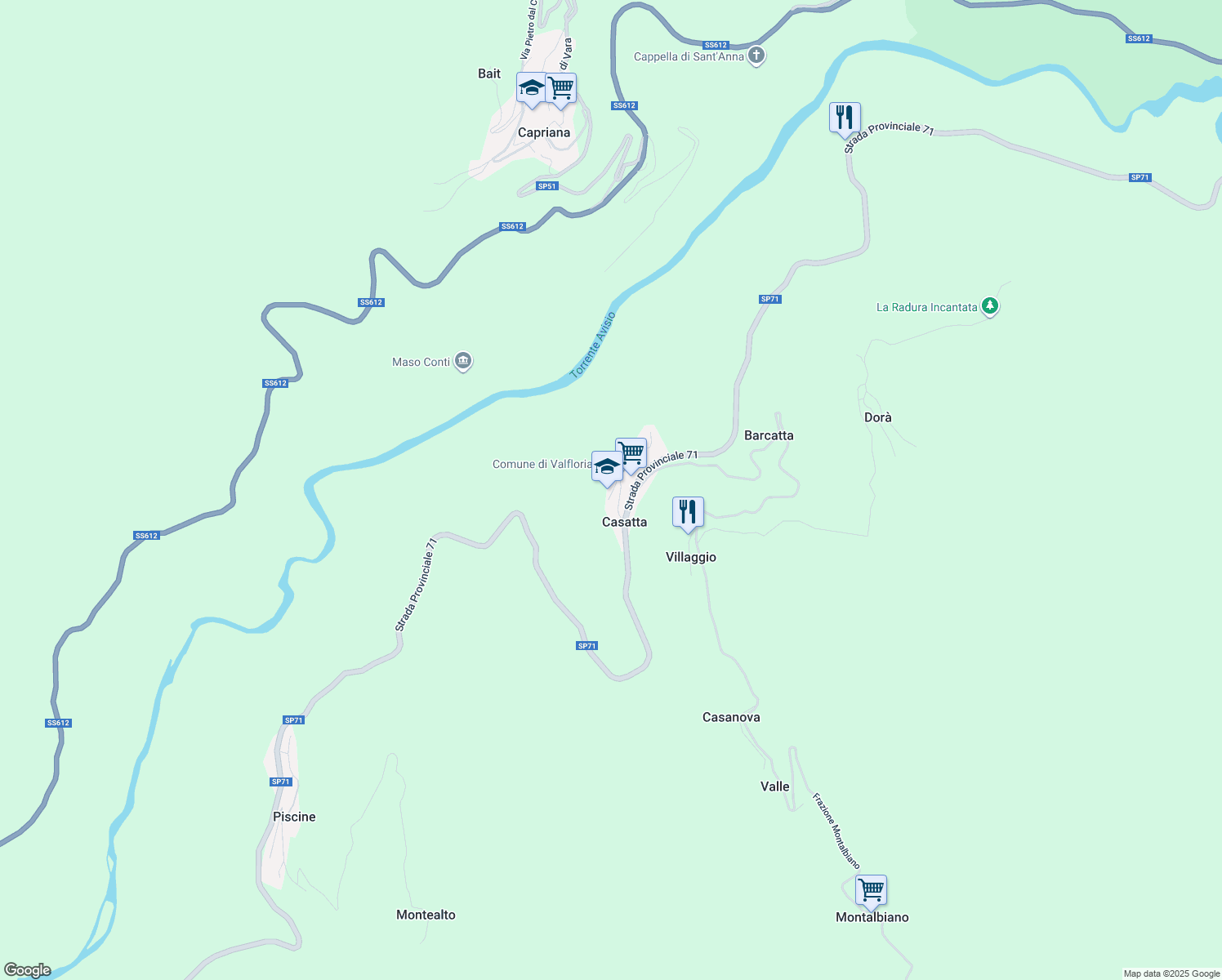 map of restaurants, bars, coffee shops, grocery stores, and more near 59B Località Casatta in Casatta