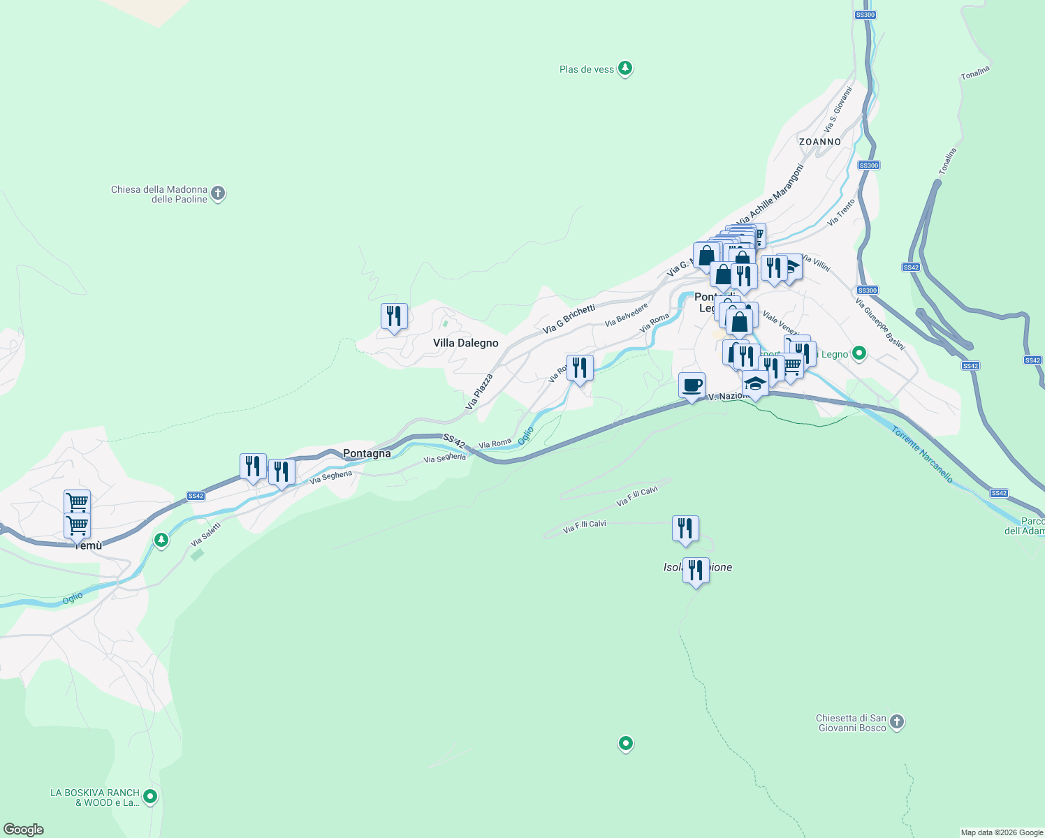 map of restaurants, bars, coffee shops, grocery stores, and more near 82 Via Roma in Iseo