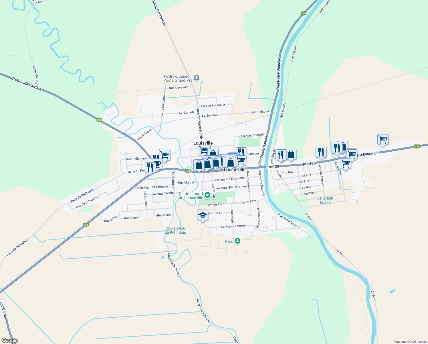 map of restaurants, bars, coffee shops, grocery stores, and more near 331 Avenue Saint Laurent in Louiseville