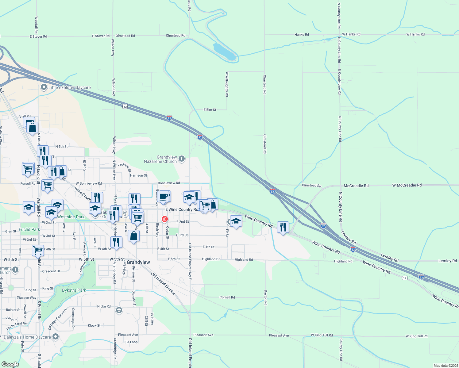 map of restaurants, bars, coffee shops, grocery stores, and more near 868 E Bonnieview Rd in Grandview
