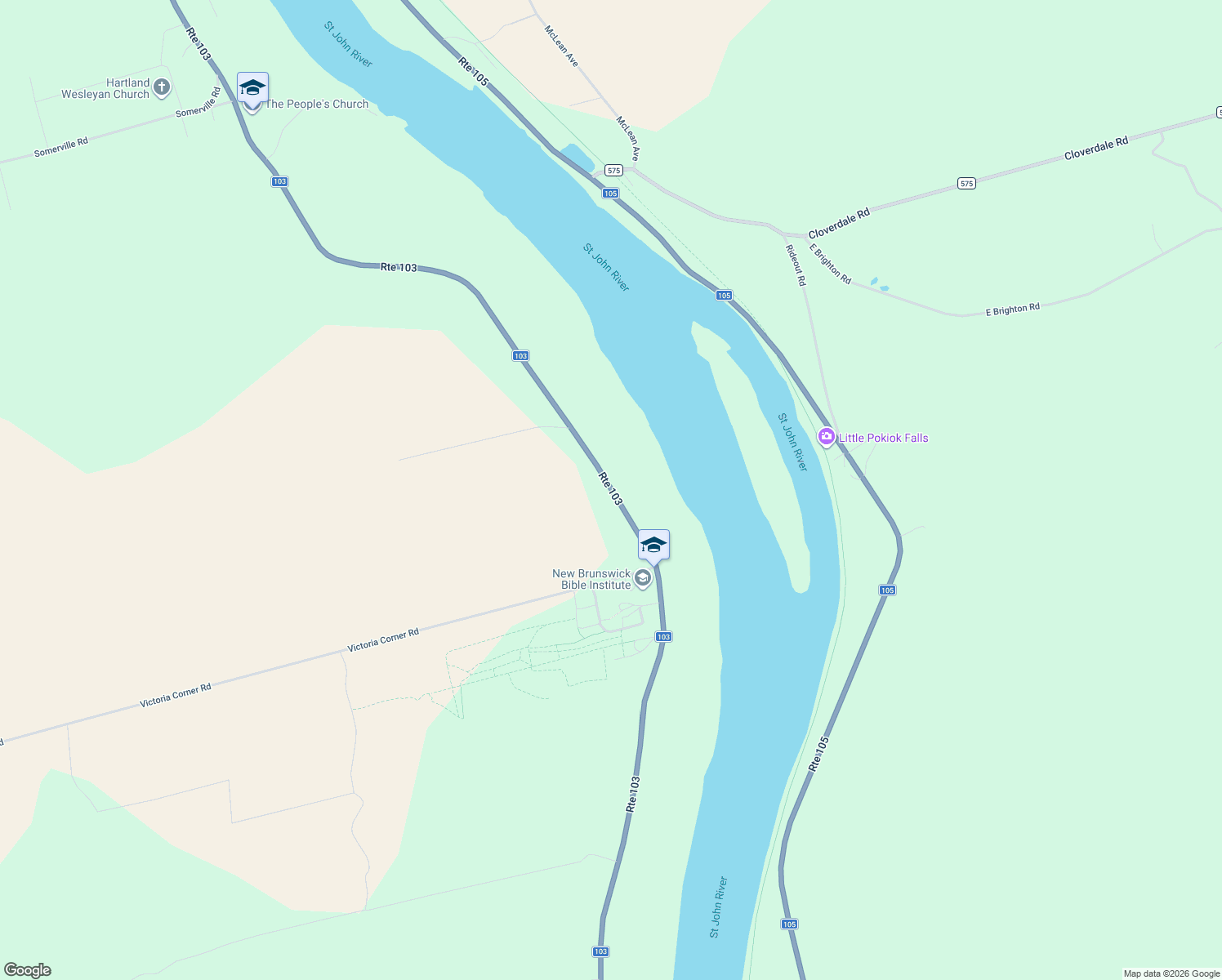 map of restaurants, bars, coffee shops, grocery stores, and more near New Brunswick 103 in Victoria Corner