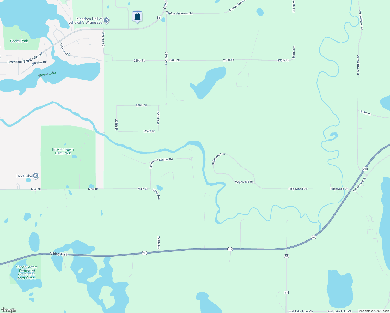 map of restaurants, bars, coffee shops, grocery stores, and more near 23167 Birchwood Estates Road in Fergus Falls