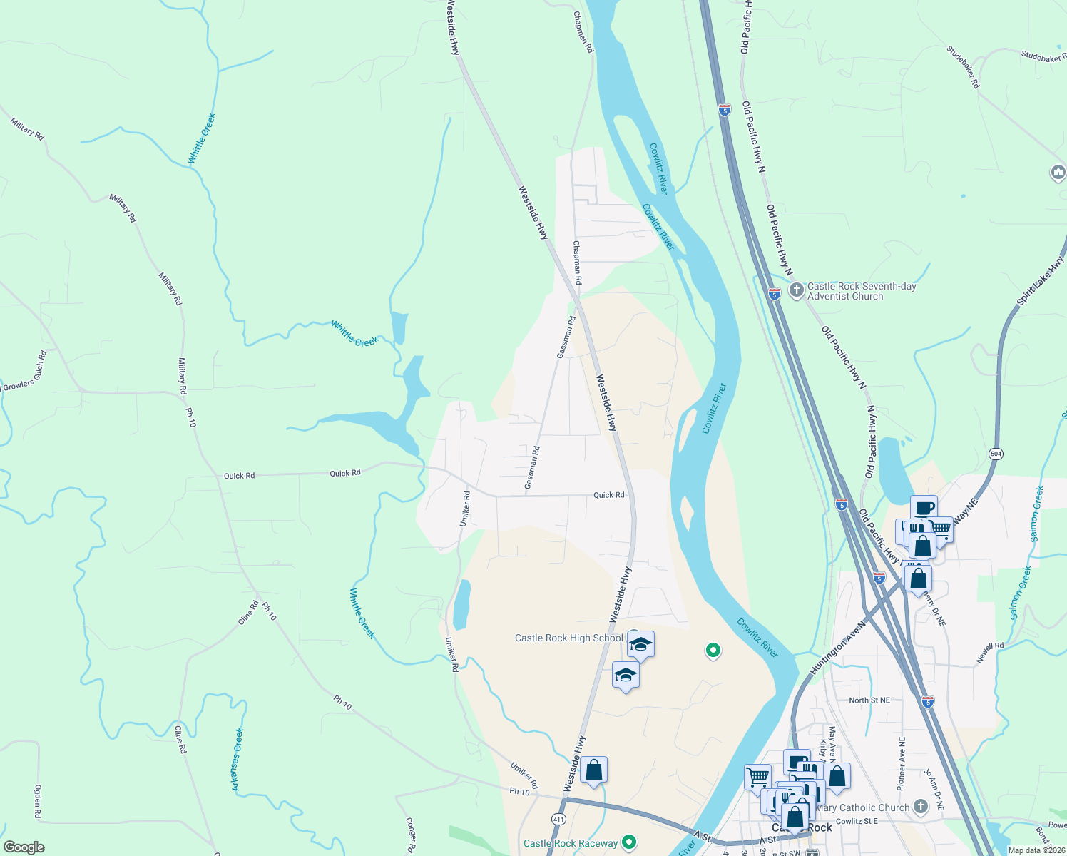 map of restaurants, bars, coffee shops, grocery stores, and more near 120 Gassman Road in Castle Rock