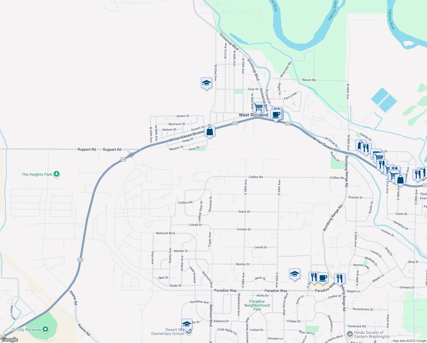 map of restaurants, bars, coffee shops, grocery stores, and more near 300 Northview Loop in West Richland