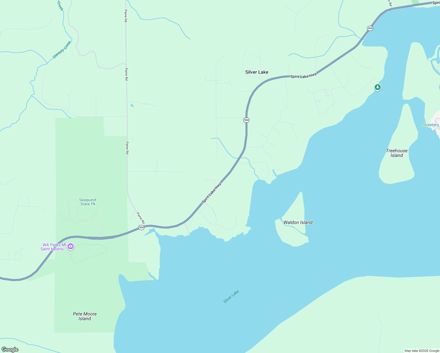 map of restaurants, bars, coffee shops, grocery stores, and more near 3412 Spirit Lake Highway in Silver Lake