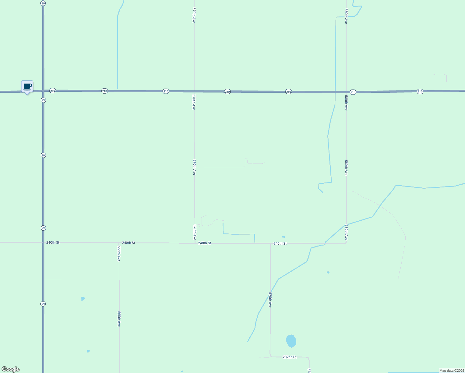 map of restaurants, bars, coffee shops, grocery stores, and more near 24300 570th Avenue in Deer Creek
