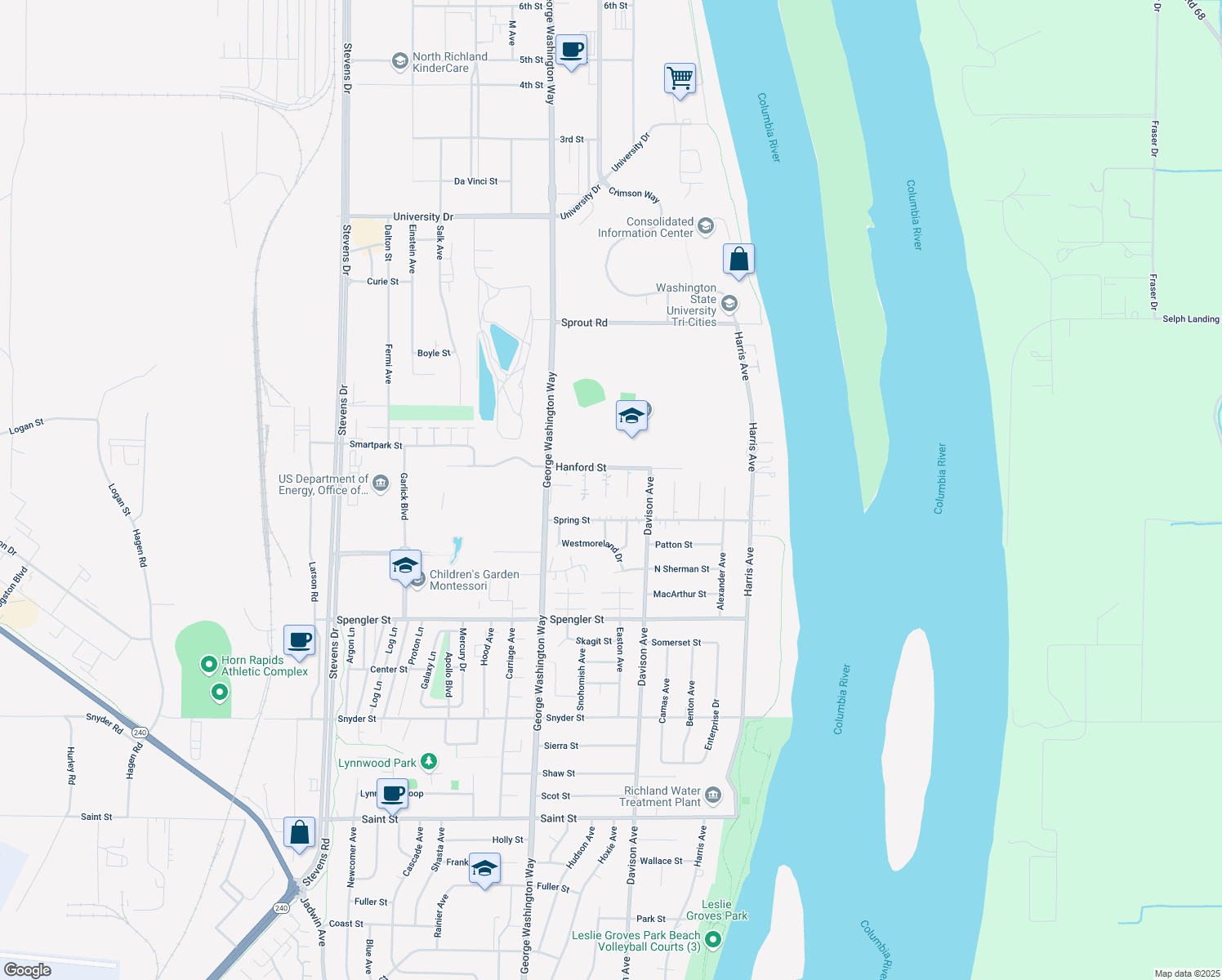 map of restaurants, bars, coffee shops, grocery stores, and more near 2528 Cordoba Court in Richland