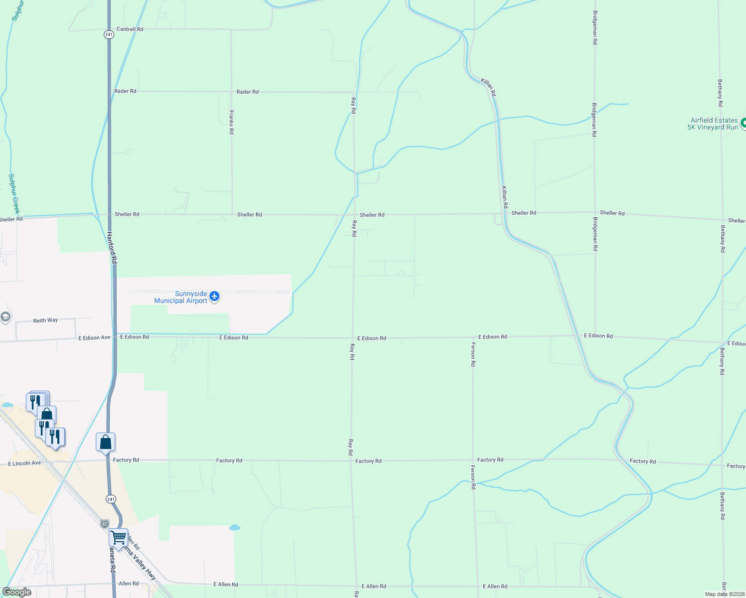 map of restaurants, bars, coffee shops, grocery stores, and more near 2101 Ray Road in Sunnyside