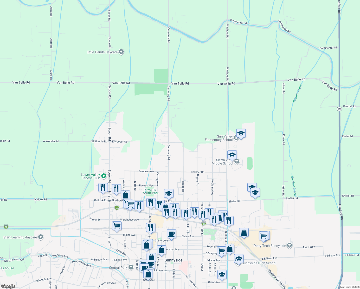 map of restaurants, bars, coffee shops, grocery stores, and more near 931 Rouse Rd in Sunnyside