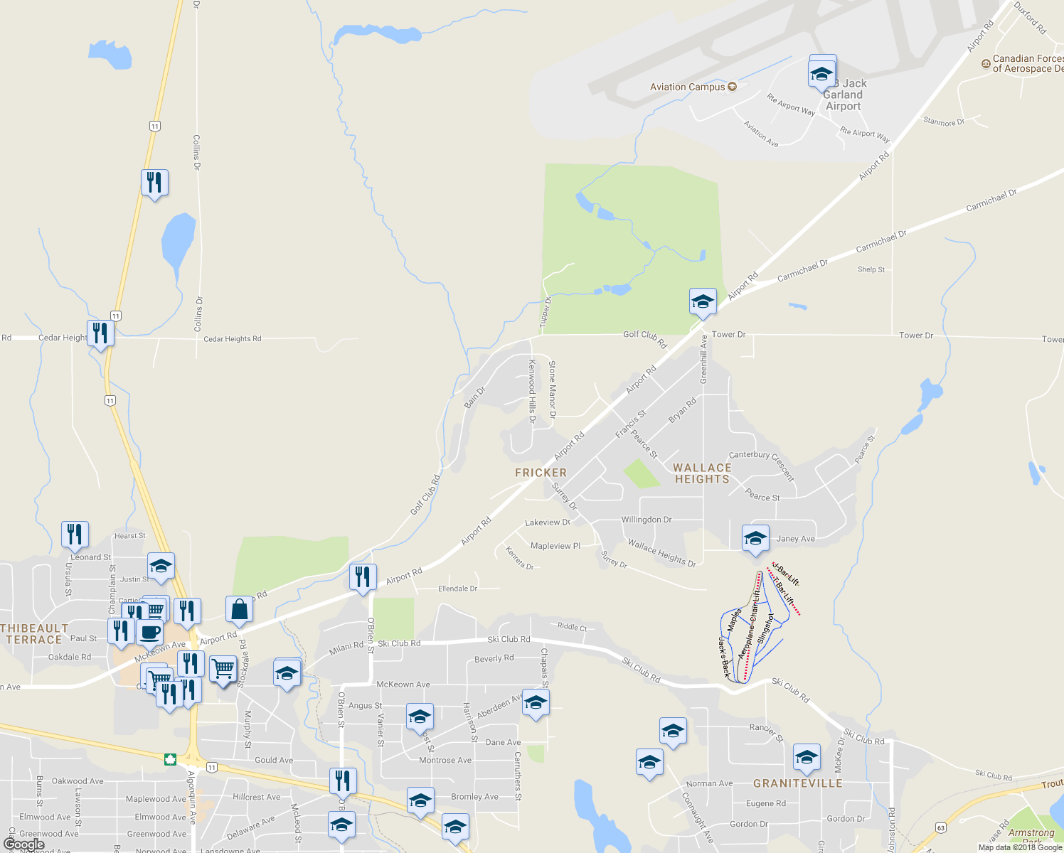 map of restaurants, bars, coffee shops, grocery stores, and more near 53 Kenwood Hills Drive in North Bay
