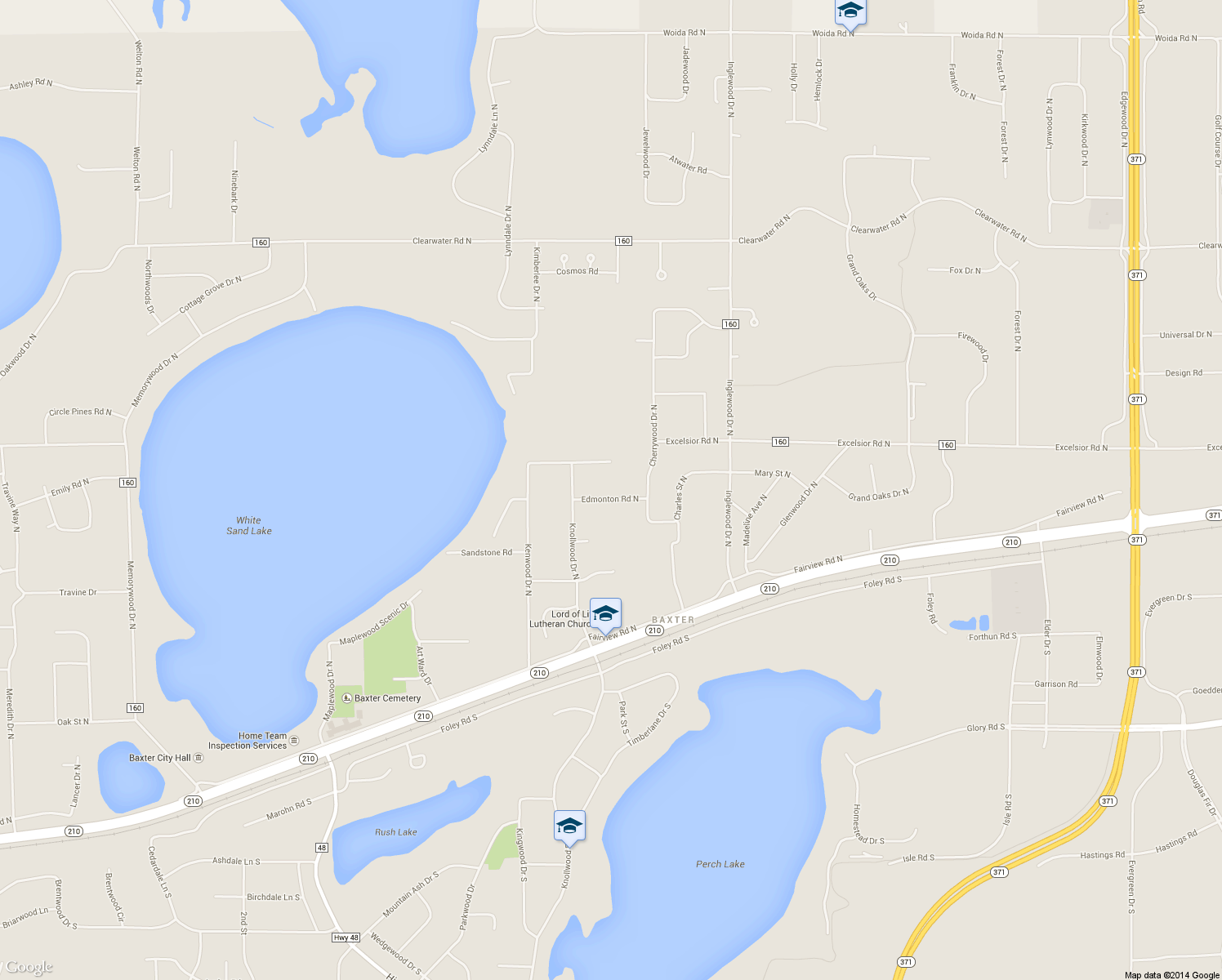 map of restaurants, bars, coffee shops, grocery stores, and more near 6190 Edmonton Road North in Baxter