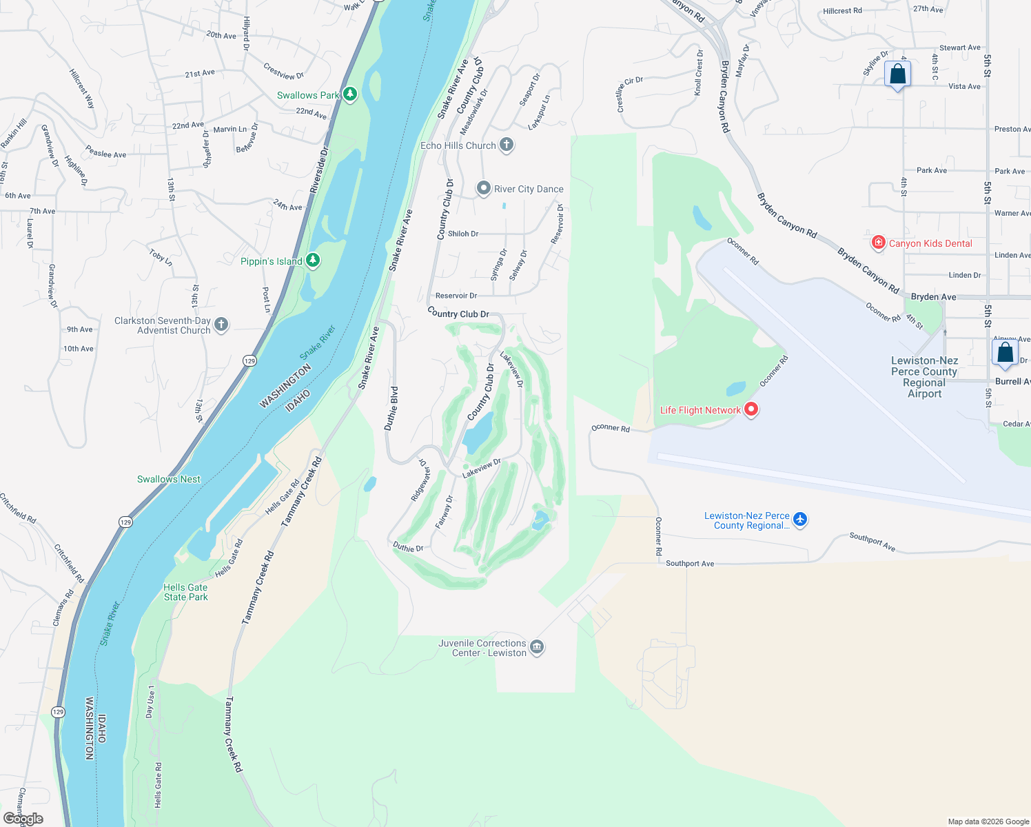 map of restaurants, bars, coffee shops, grocery stores, and more near 3885 Lakeview Drive in Lewiston