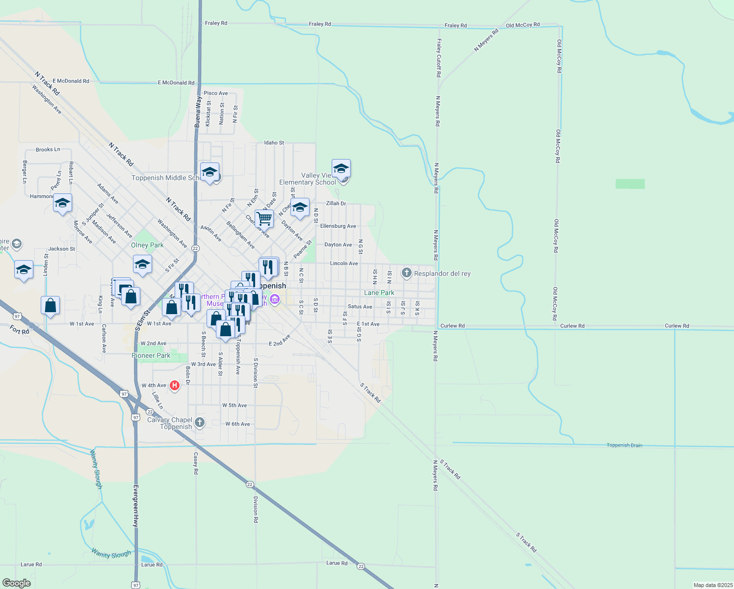 map of restaurants, bars, coffee shops, grocery stores, and more near 706 East Toppenish Avenue in Toppenish