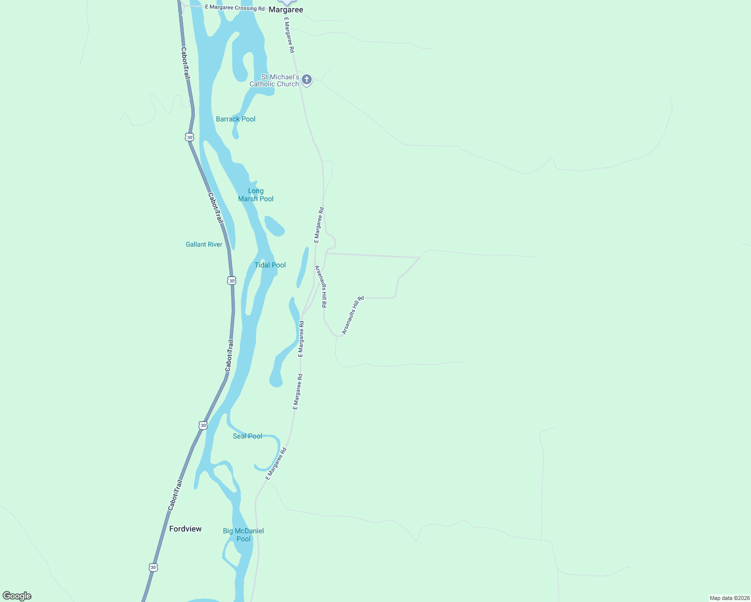 map of restaurants, bars, coffee shops, grocery stores, and more near 192 Arsenaults Hill Road in Margaree Harbour
