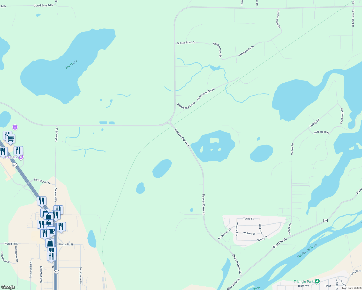 map of restaurants, bars, coffee shops, grocery stores, and more near 15947 Beaver Dam Road in Brainerd
