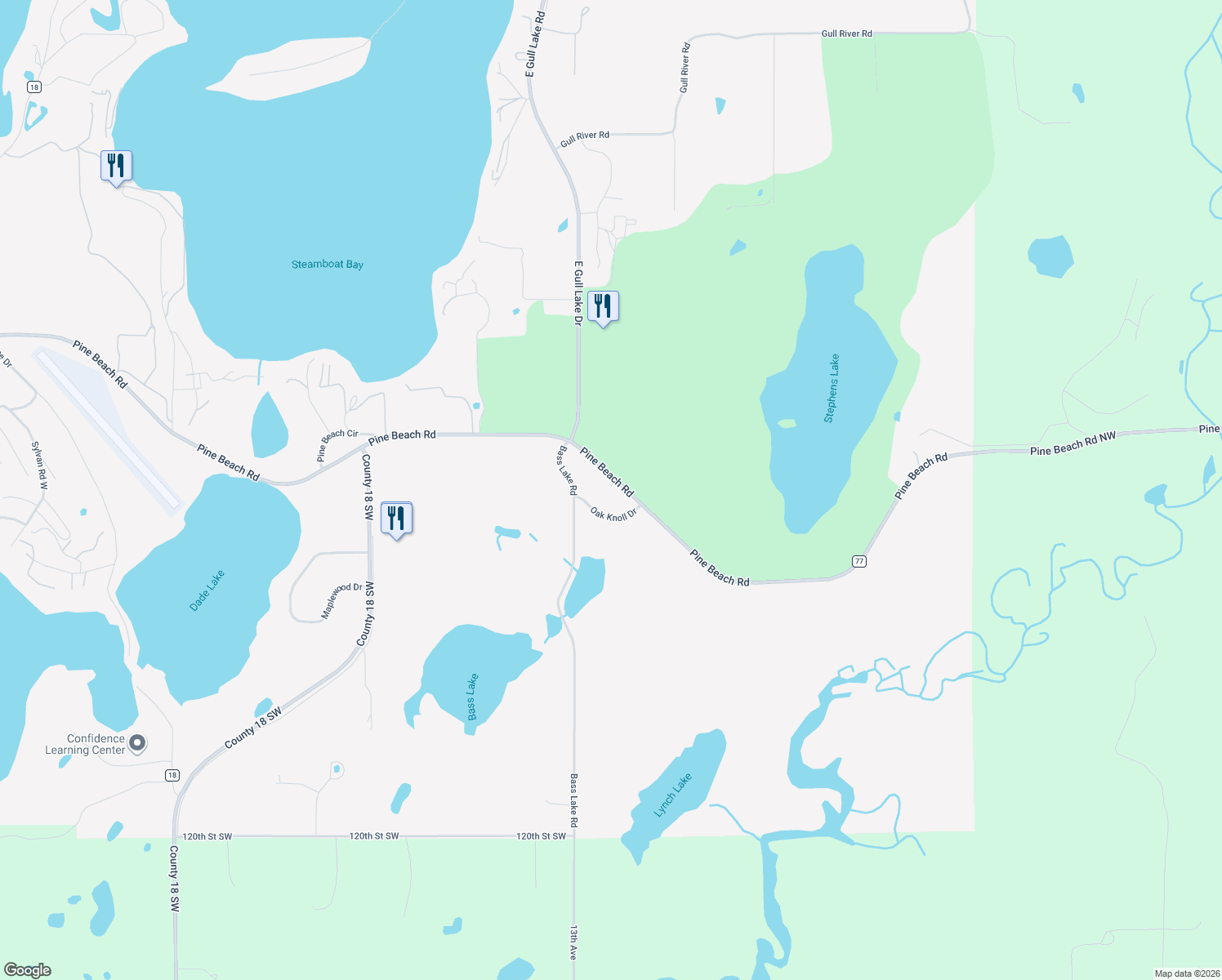 map of restaurants, bars, coffee shops, grocery stores, and more near 1191 Pine Beach Road in Brainerd