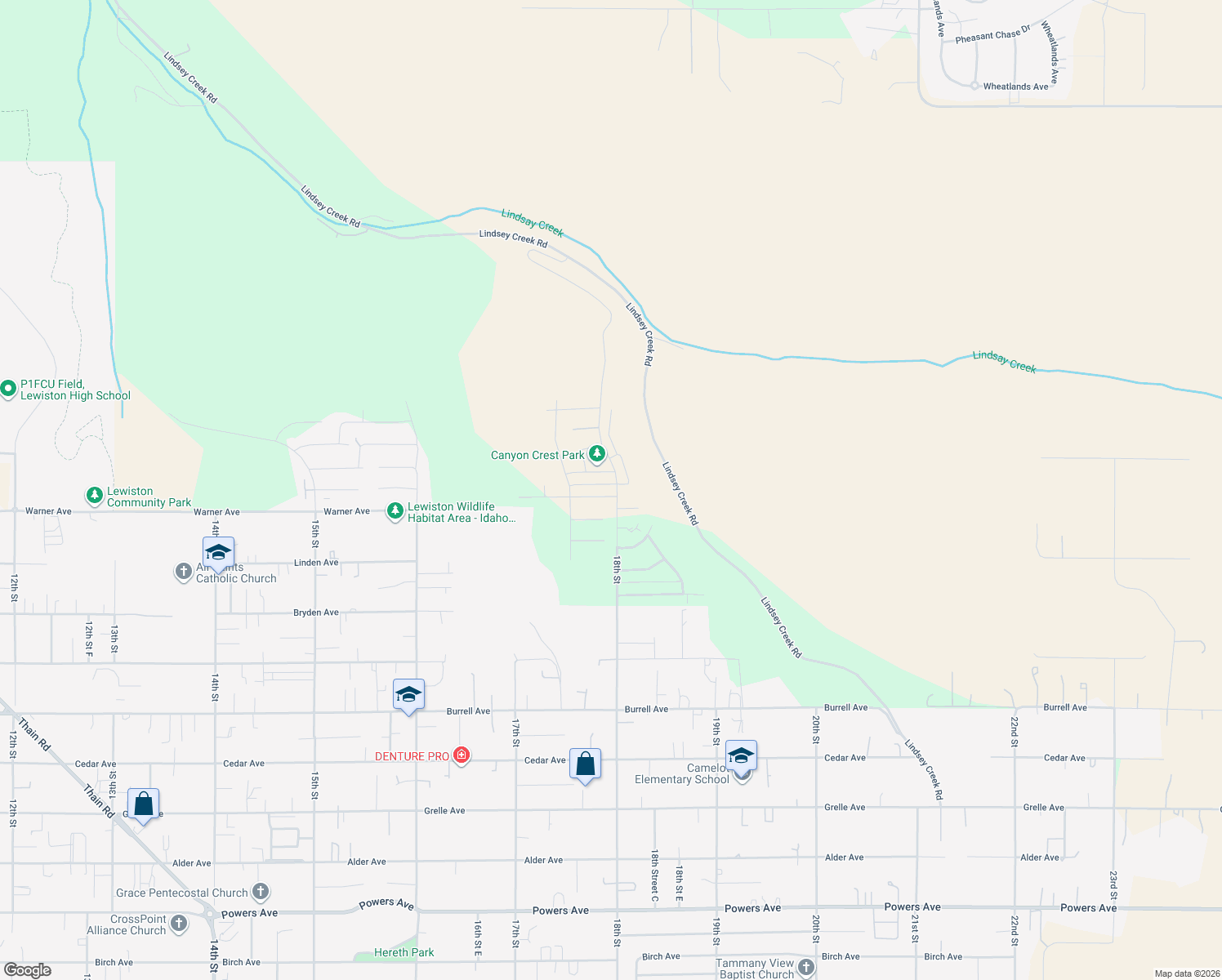 map of restaurants, bars, coffee shops, grocery stores, and more near 1733 Pioneer Drive in Lewiston