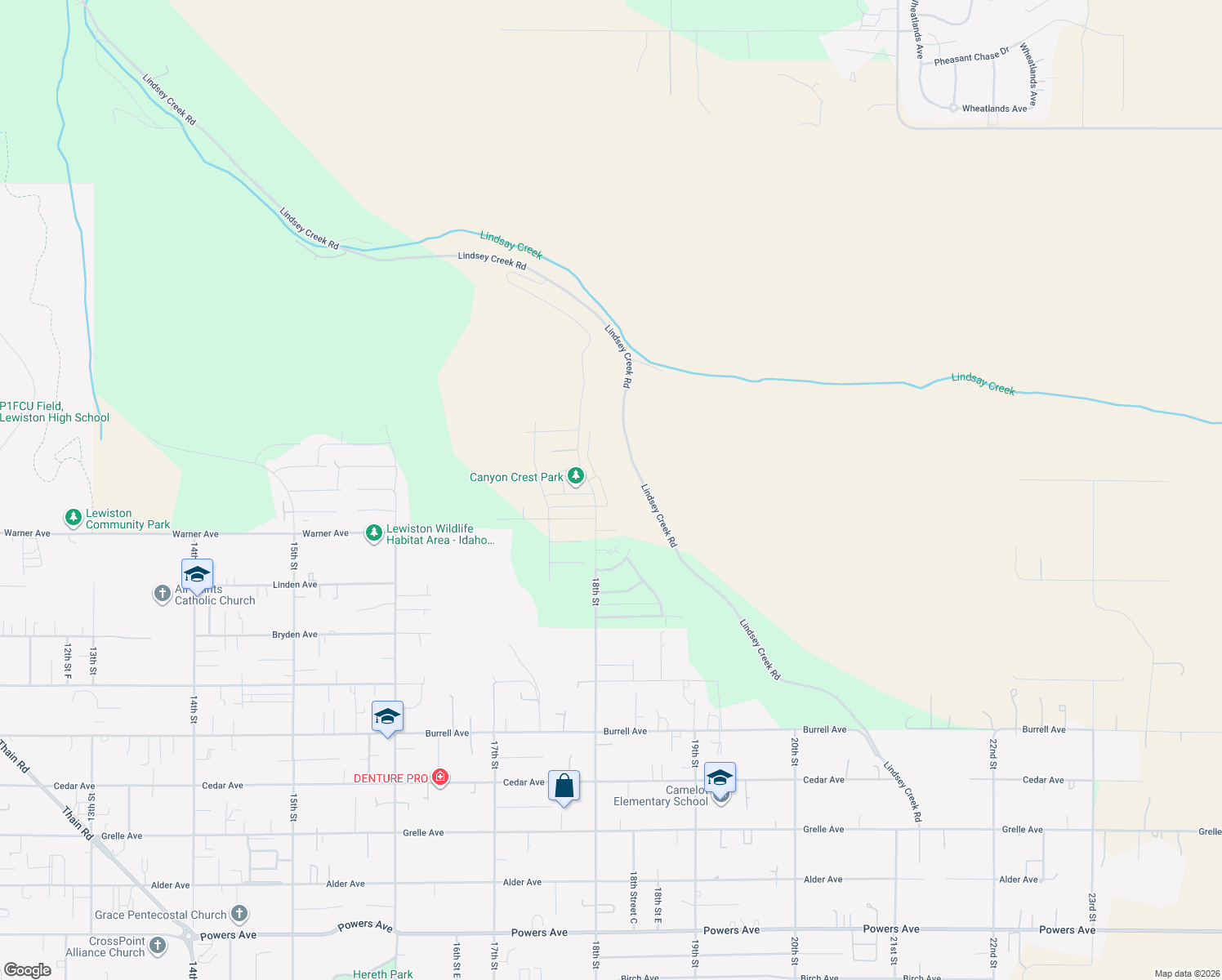map of restaurants, bars, coffee shops, grocery stores, and more near 1733 Pioneer Drive in Lewiston