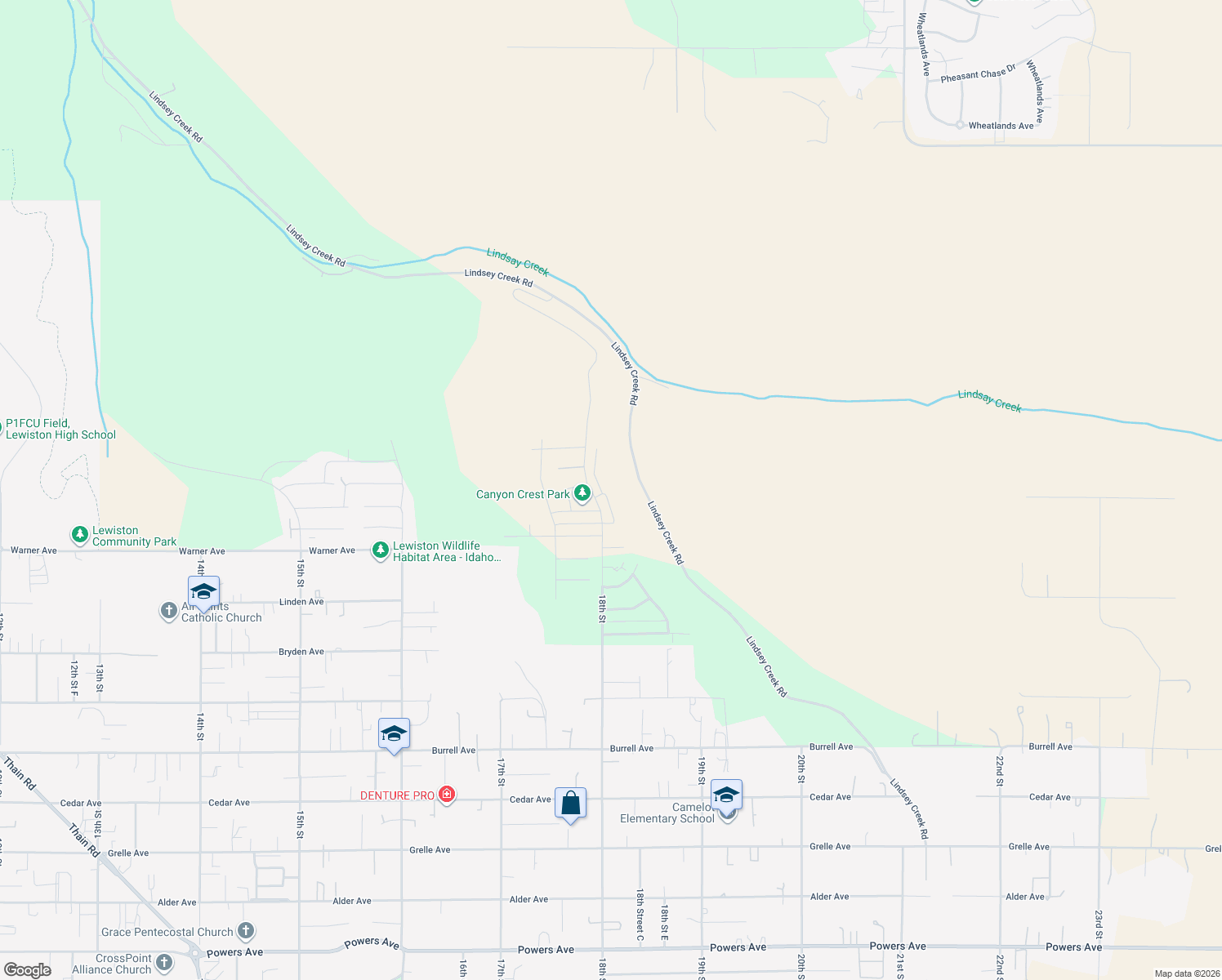 map of restaurants, bars, coffee shops, grocery stores, and more near 1733 Pioneer Drive in Lewiston