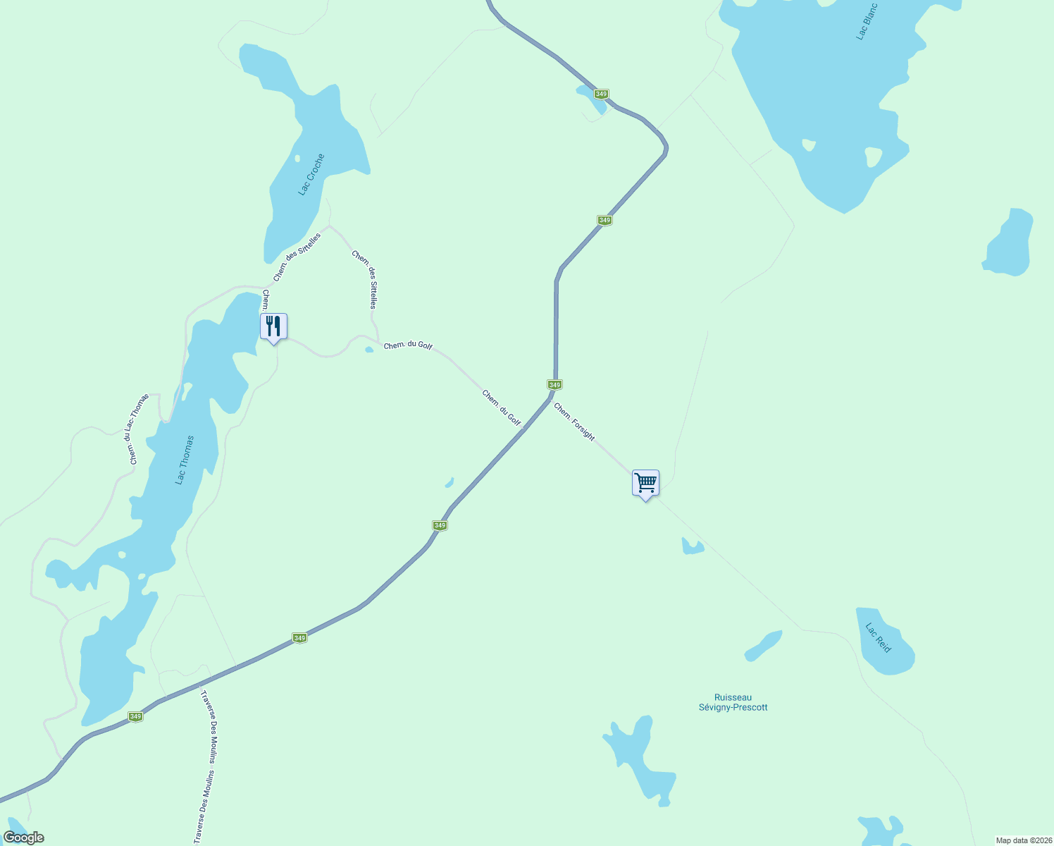 map of restaurants, bars, coffee shops, grocery stores, and more near 2071 Québec 349 in Saint-Didace
