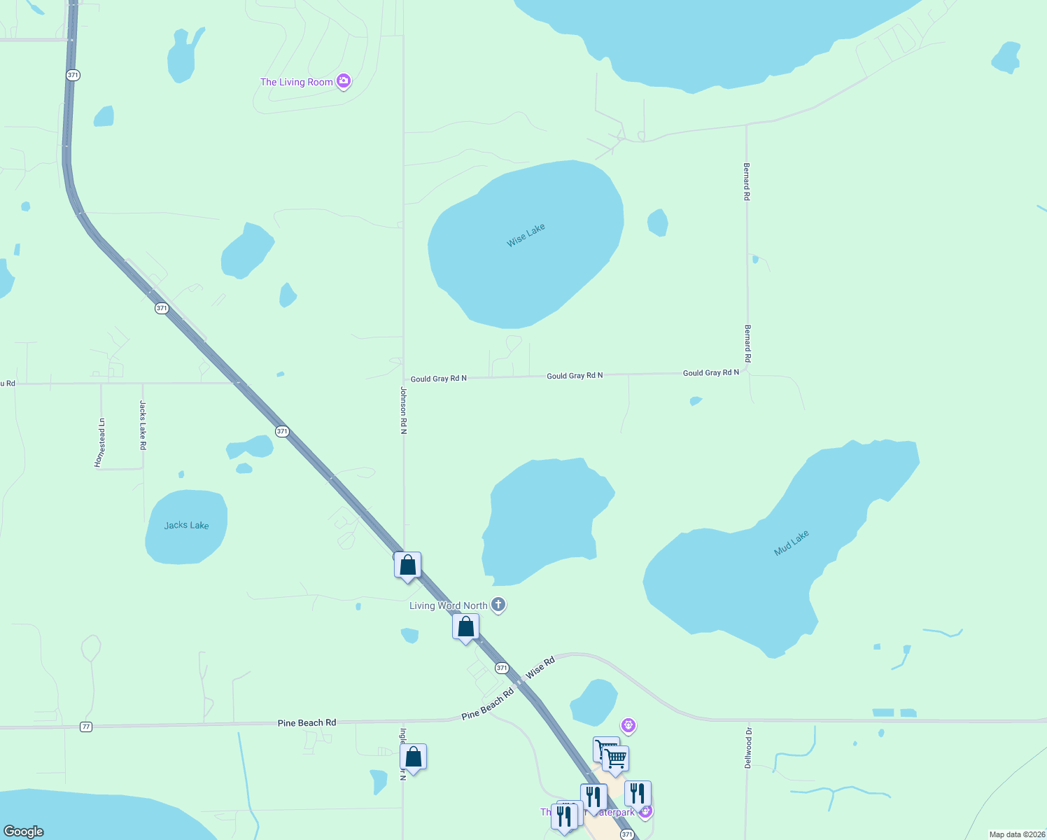 map of restaurants, bars, coffee shops, grocery stores, and more near 6701 Gould Gray Road North in Brainerd
