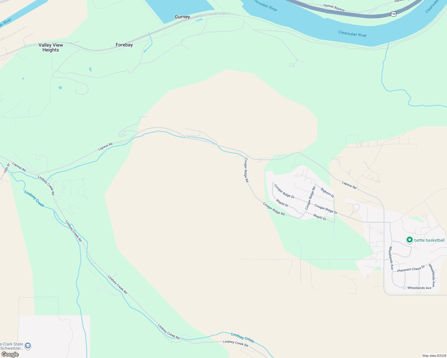 map of restaurants, bars, coffee shops, grocery stores, and more near 1010 Cougar Ridge Road in Lewiston