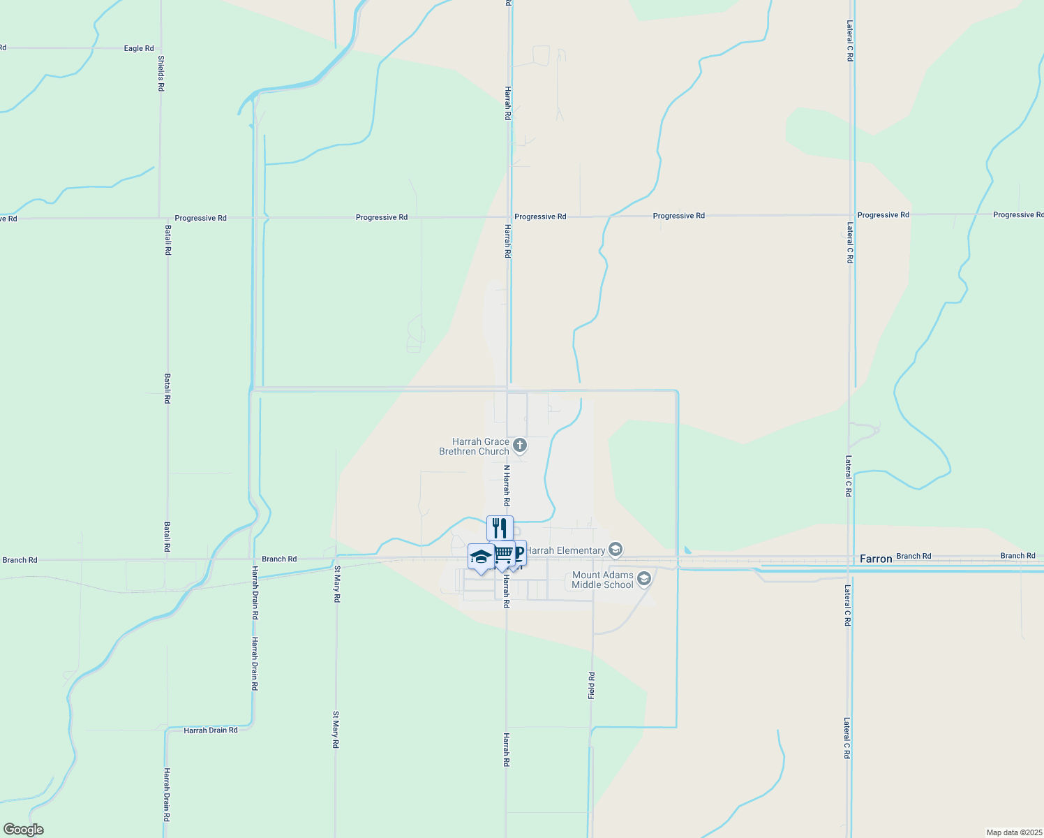 map of restaurants, bars, coffee shops, grocery stores, and more near 50 North Falen Avenue in Harrah