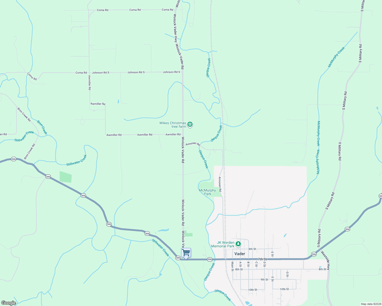 map of restaurants, bars, coffee shops, grocery stores, and more near 1607 Winlock-Vader Road in Winlock