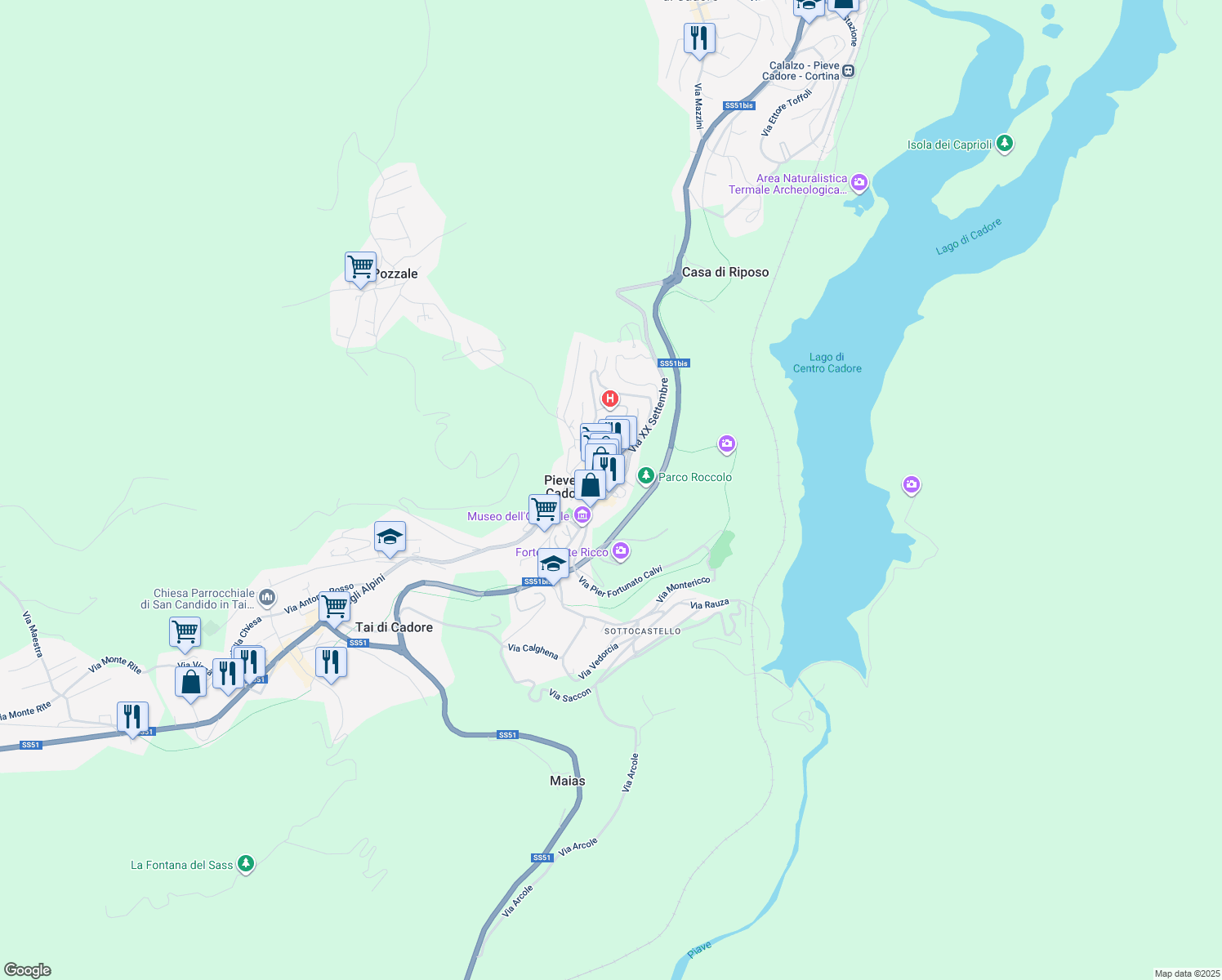 map of restaurants, bars, coffee shops, grocery stores, and more near 8 Via XX Settembre in Pieve di Cadore