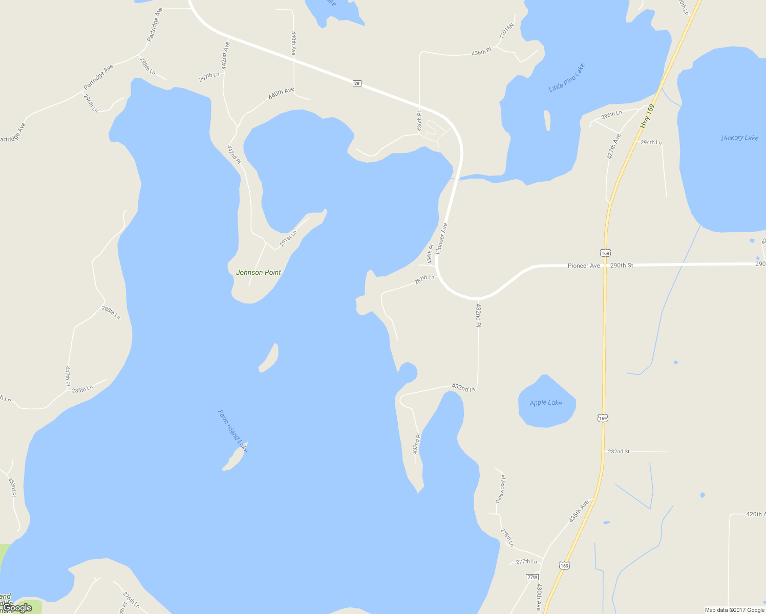 map of restaurants, bars, coffee shops, grocery stores, and more near 43832 287th Lane in Aitkin