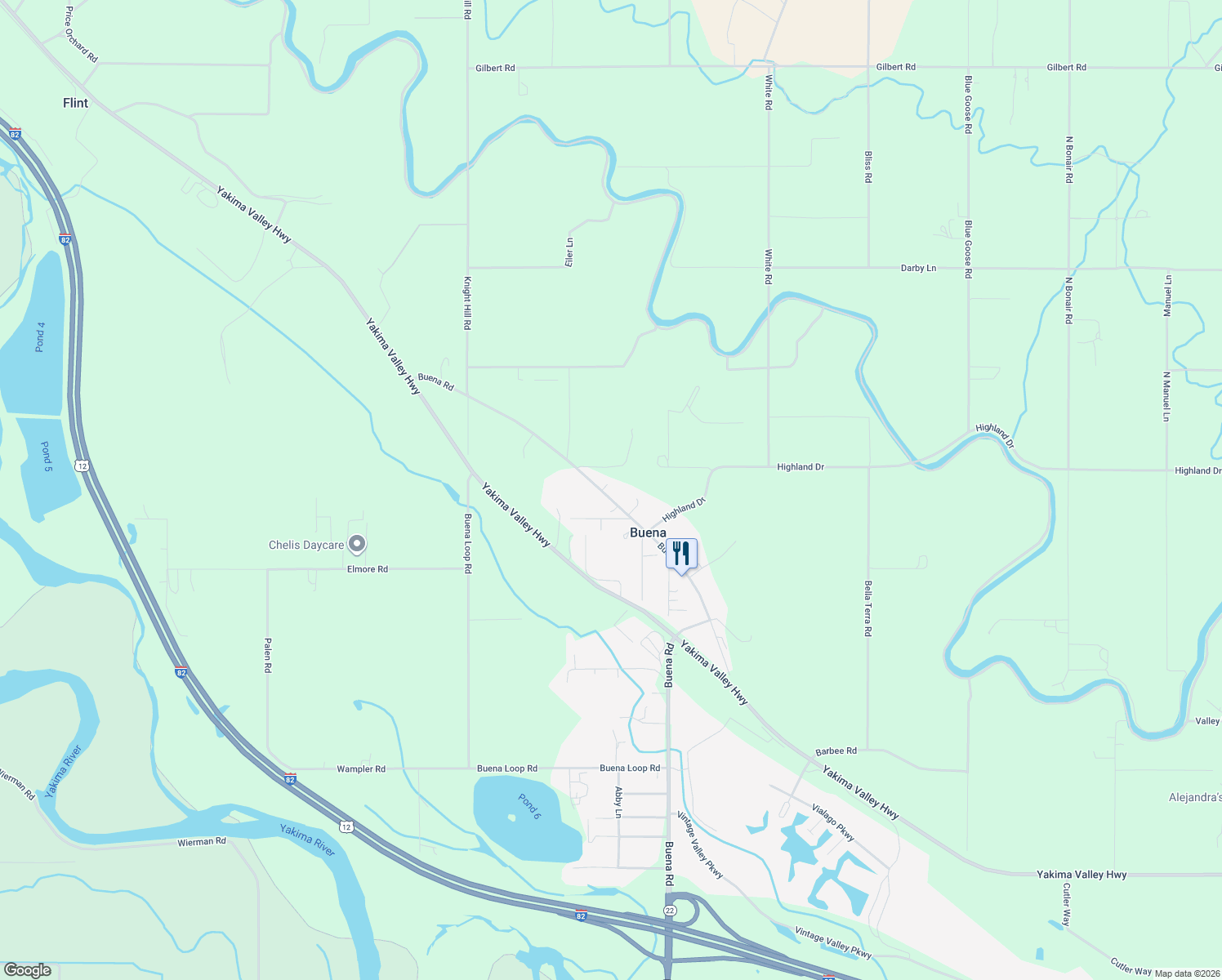 map of restaurants, bars, coffee shops, grocery stores, and more near 591 Buena Road in Zillah