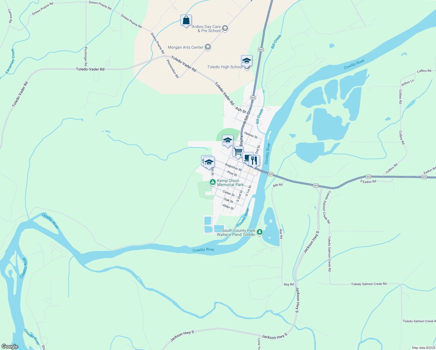 map of restaurants, bars, coffee shops, grocery stores, and more near 540 Washington St in Toledo