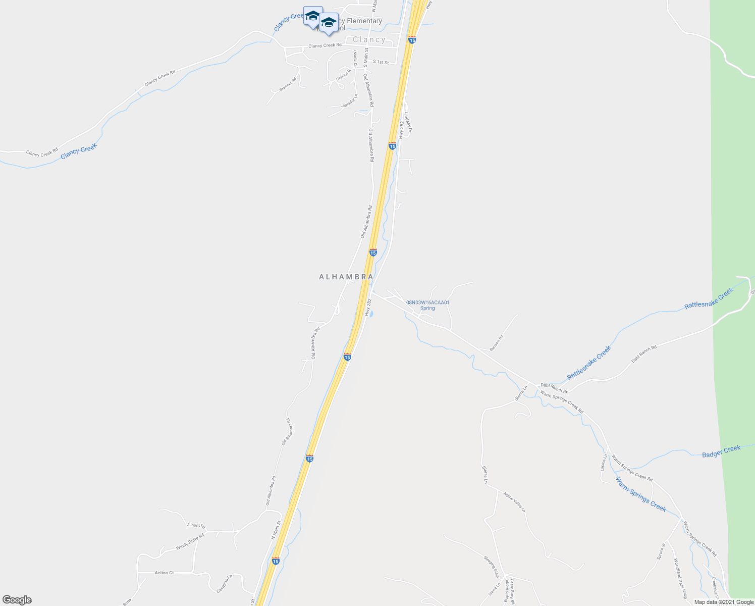 map of restaurants, bars, coffee shops, grocery stores, and more near 474 Highway 282 in Clancy