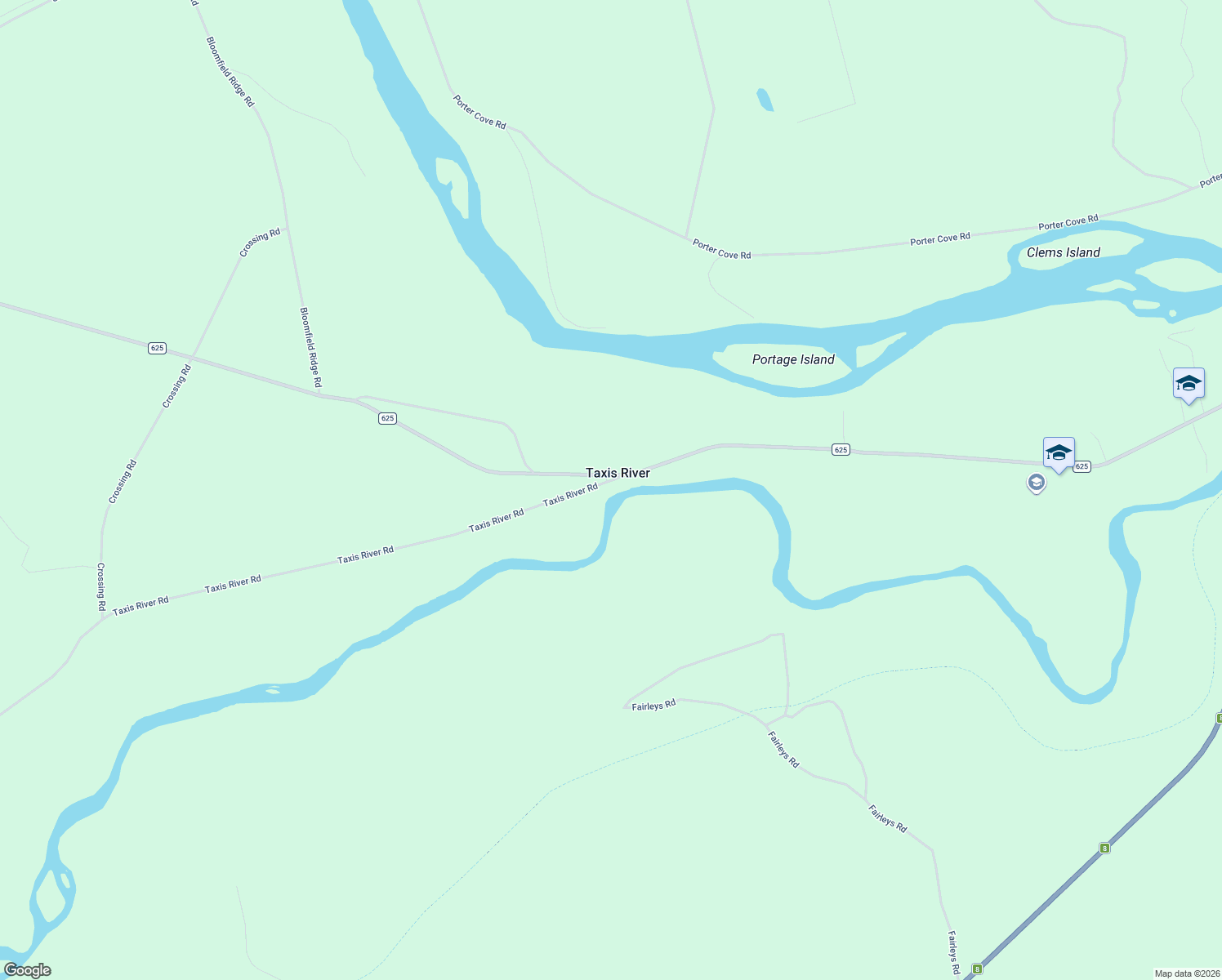 map of restaurants, bars, coffee shops, grocery stores, and more near 3233 New Brunswick 625 in Taxis River