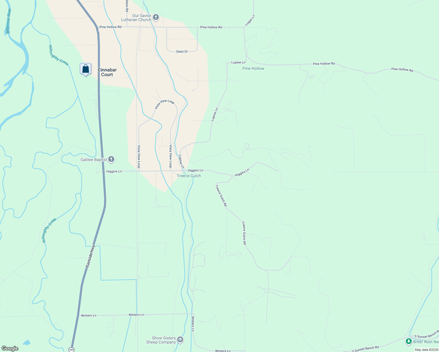 map of restaurants, bars, coffee shops, grocery stores, and more near 411 Treece Gulch Road in Stevensville