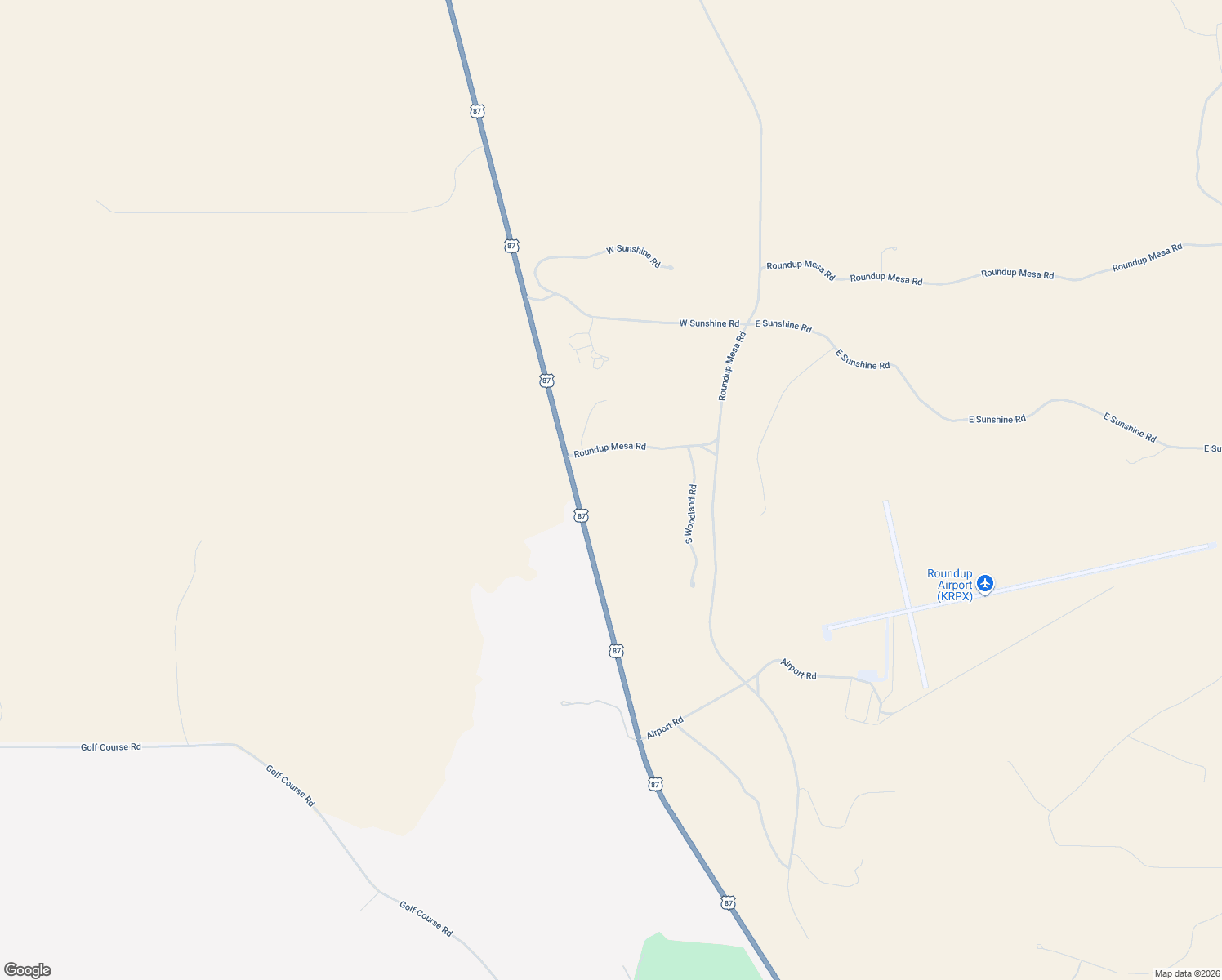 map of restaurants, bars, coffee shops, grocery stores, and more near 275 U.S. 87 in Roundup