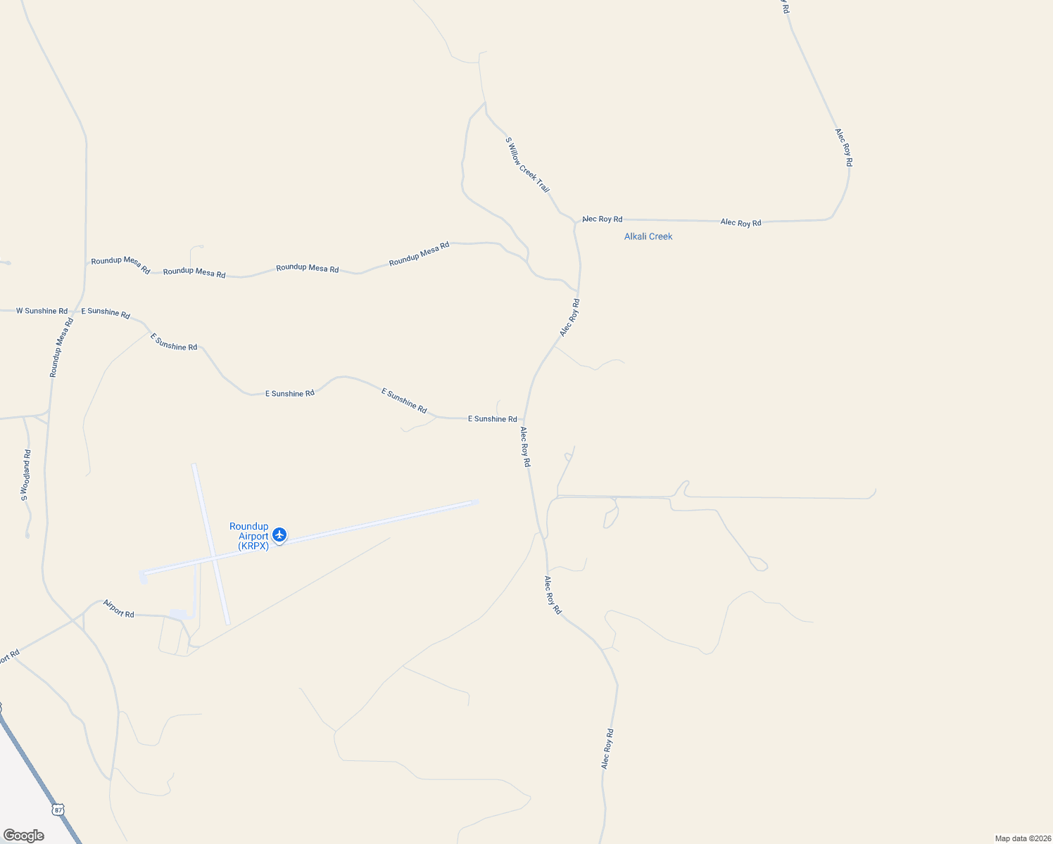 map of restaurants, bars, coffee shops, grocery stores, and more near 240 Alec Roy Road in Roundup