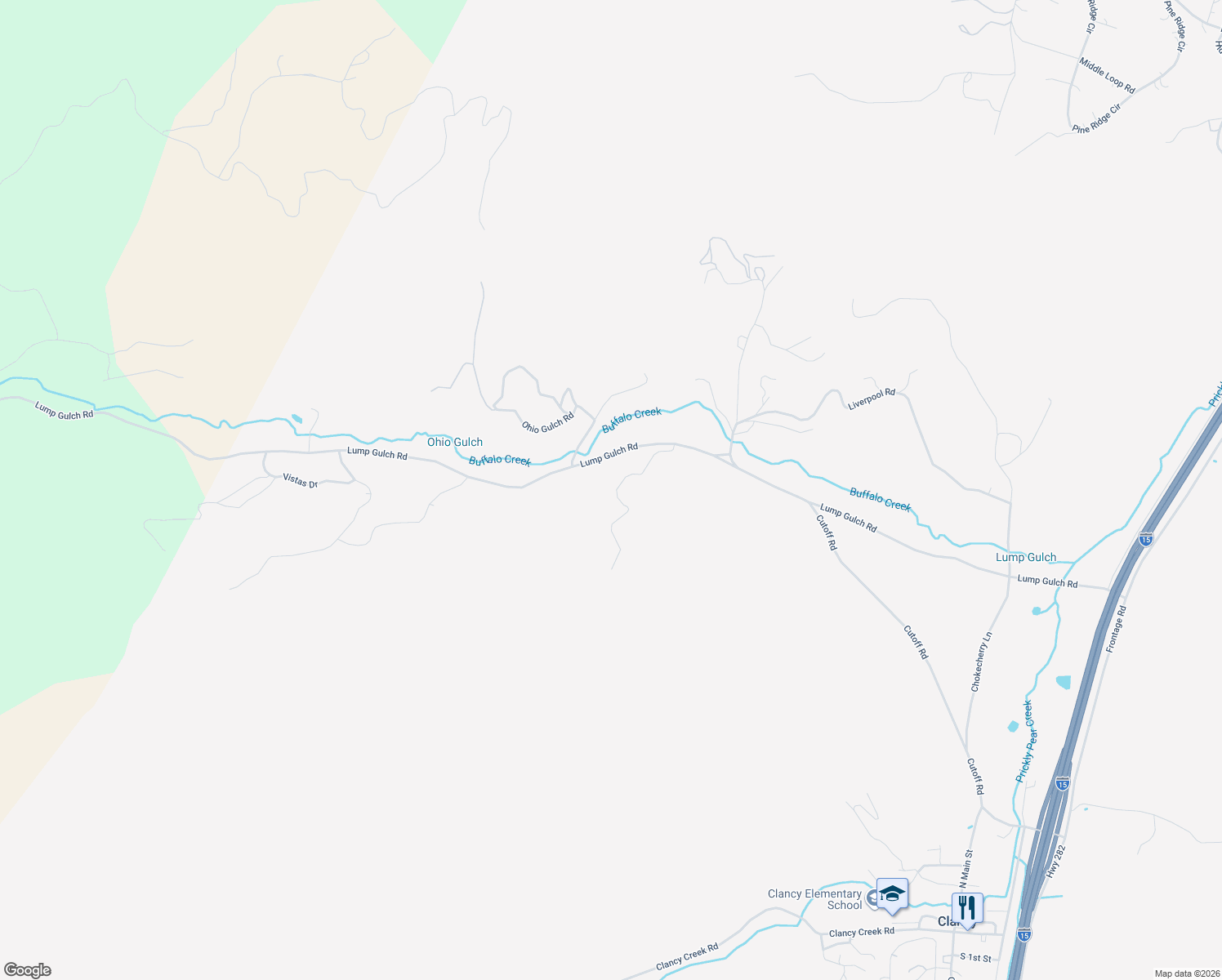 map of restaurants, bars, coffee shops, grocery stores, and more near 201-215 Solomon Mountain Road in Clancy