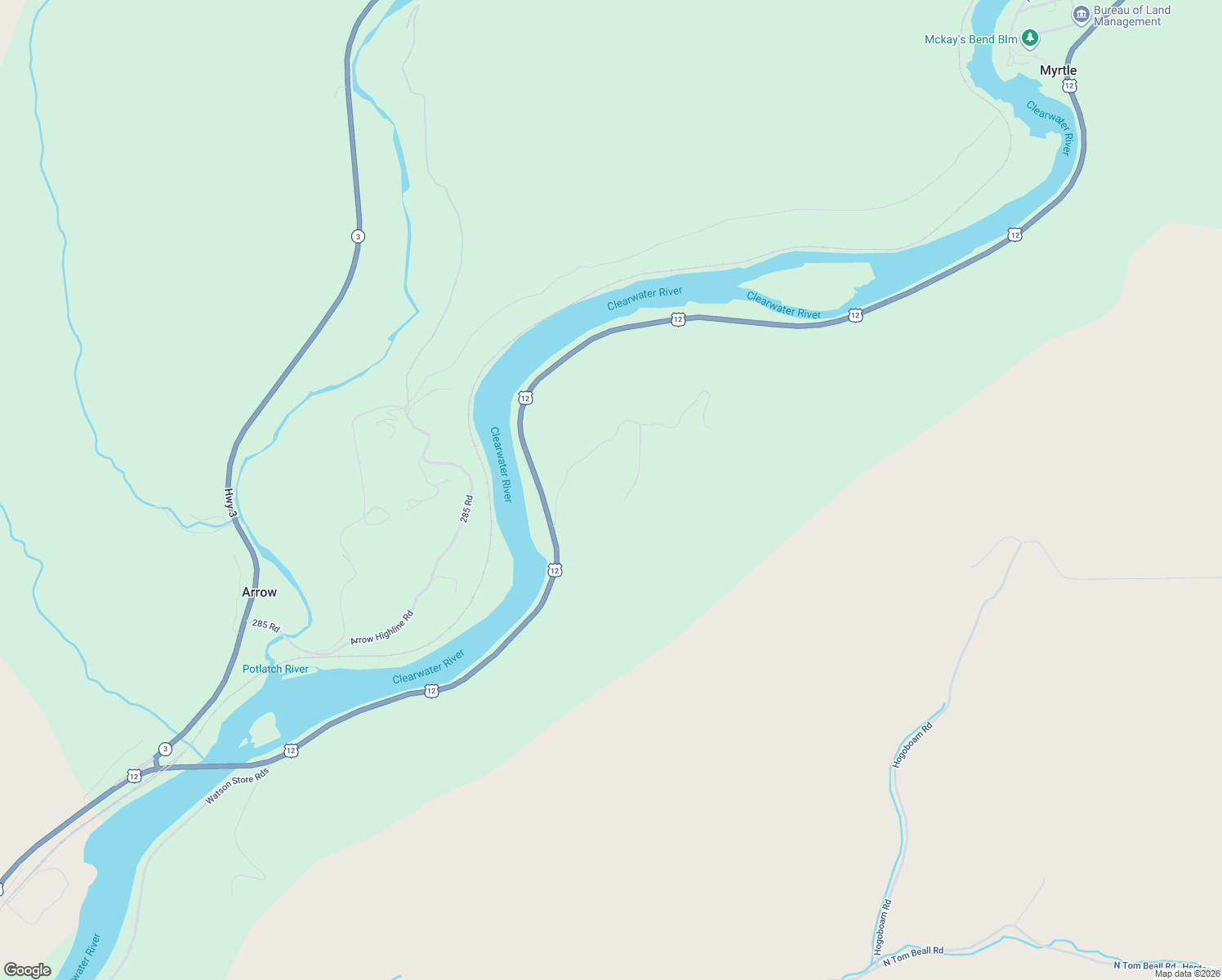 map of restaurants, bars, coffee shops, grocery stores, and more near 21958 Clearwater Ridge Drive in Juliaetta